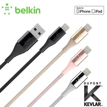 Belkin贝尔金凯夫拉数据线快充电线苹果iPhone12/11/11ProX8Plus6s7/ipad DuraTek™ Lightning 线缆F8J207bt04