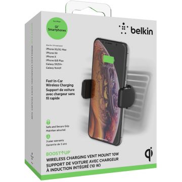 Belkin卡扣式汽车出风口车用导航架安卓苹果手机通用车载无线充电器手机支架	F7U053btBLK